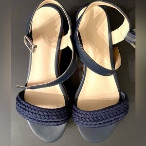 Navy Platform Wedge Sandals